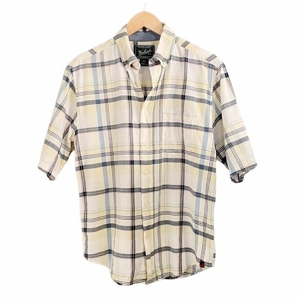 Woolrich Shirt Men's Size Small Yellow Plaid Short Sleeve Button Front Casual - Picture 1 of 9